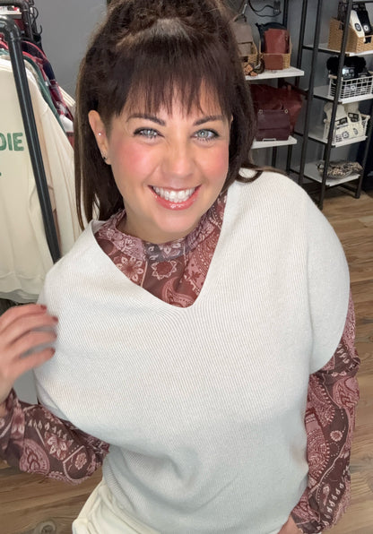 One Size Cream Ribbed Cap Sleeve Vest