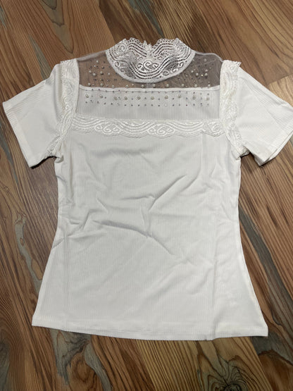 White Bling Lace Short Sleeve