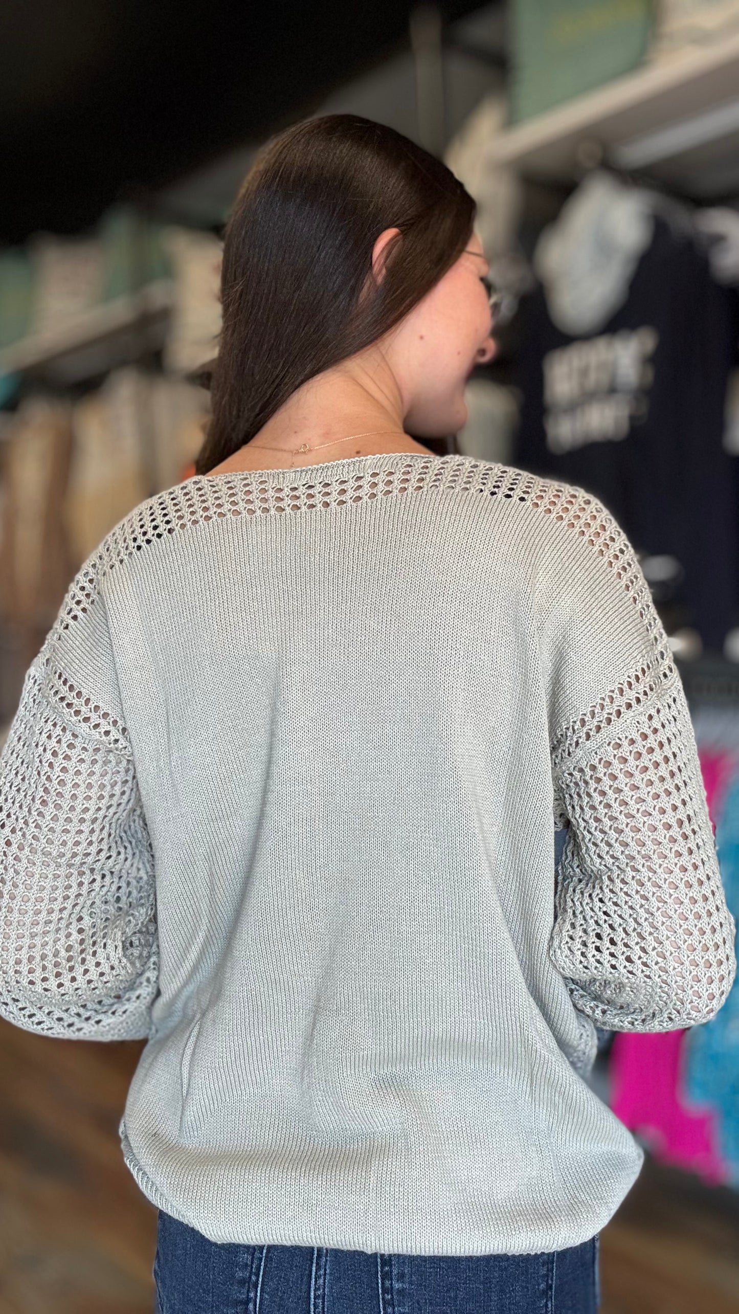 Grey Open Knit Long Sleeve