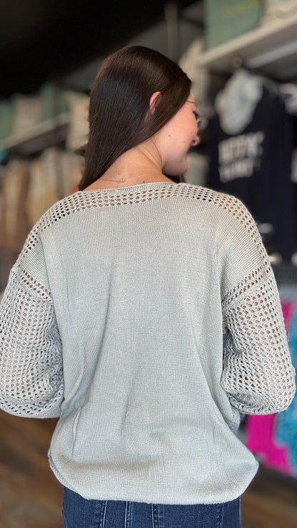 Grey Open Knit Long Sleeve