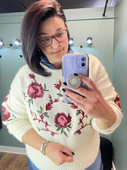 Cream Floral Embroidered Knit