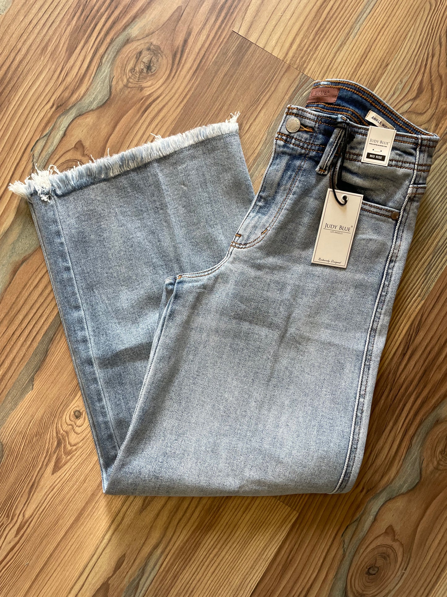 Judy Blue Mid Rise Ankle Wide Raw Hem