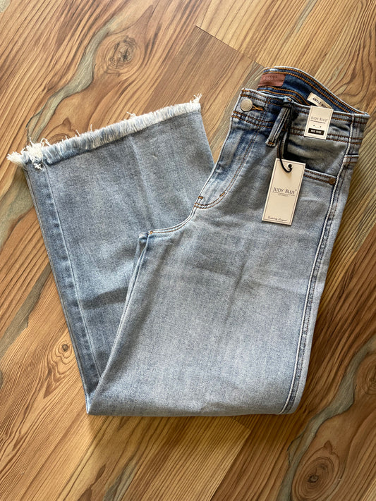 Judy Blue Mid Rise Ankle Wide Raw Hem