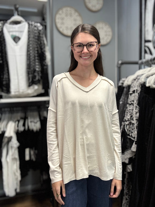 Cream Softy Hacci Long Sleeve Zenana