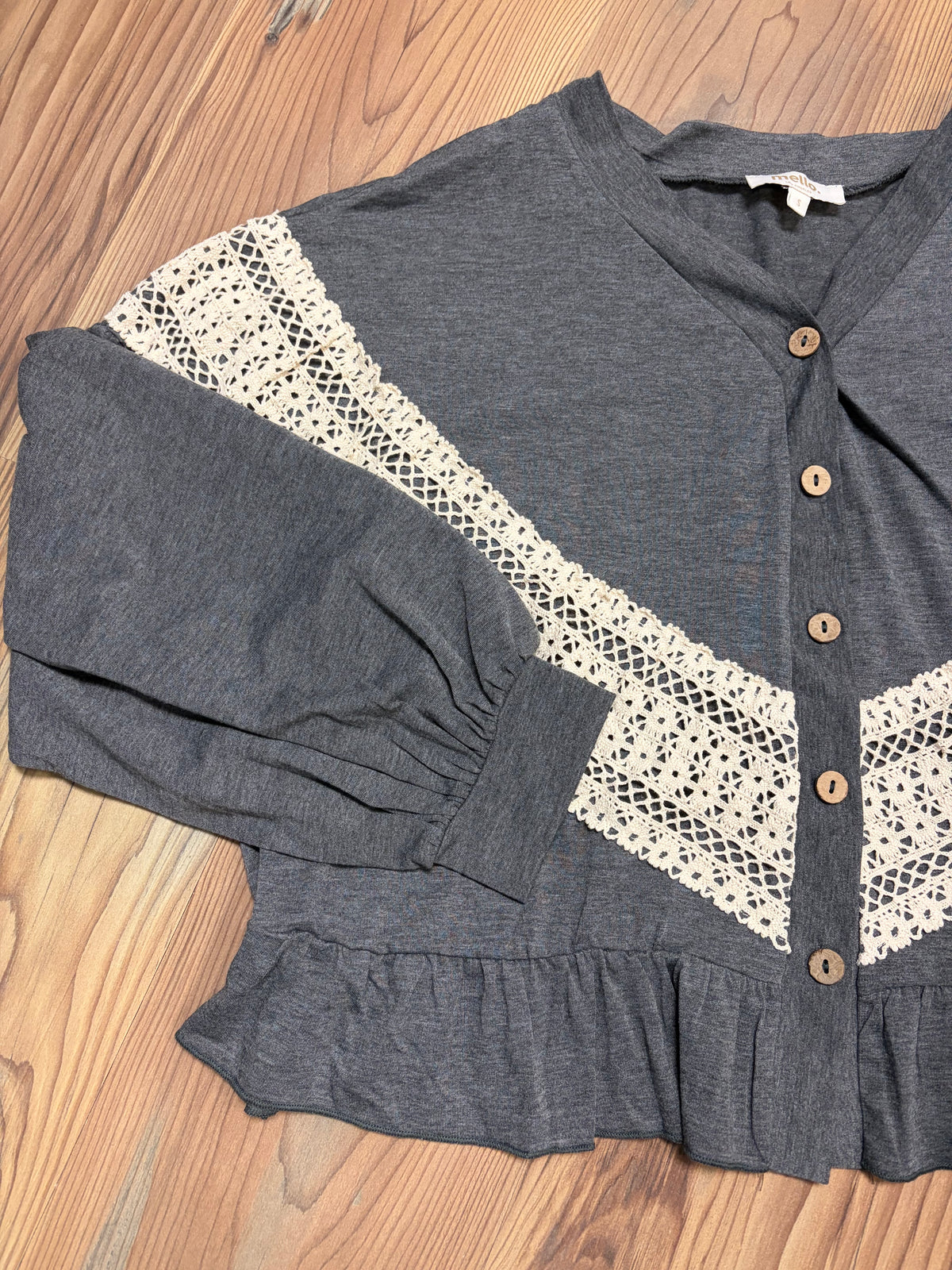 Grey Lace Trim V Neck