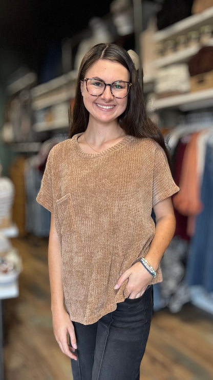 Camel Chenille Waffle Top