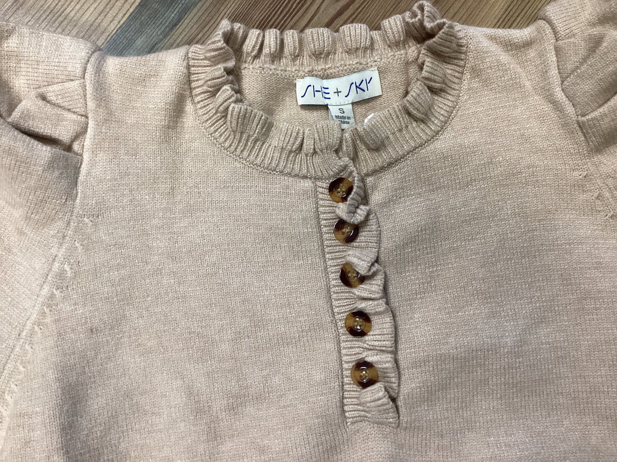 Beige Ruffle Button Knit