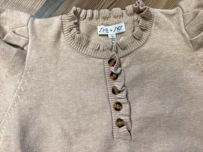 Beige Ruffle Button Knit