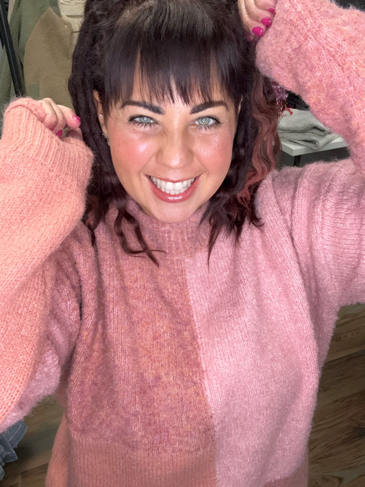 Pink Color Block Sweater