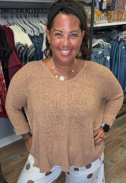 Camel One Size Side Slit Knit