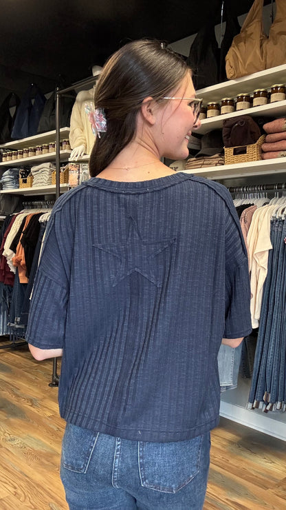 Ribbed Navy Star Top