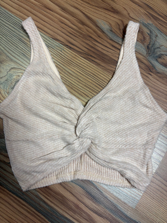 Cream Knotted V Crop Top