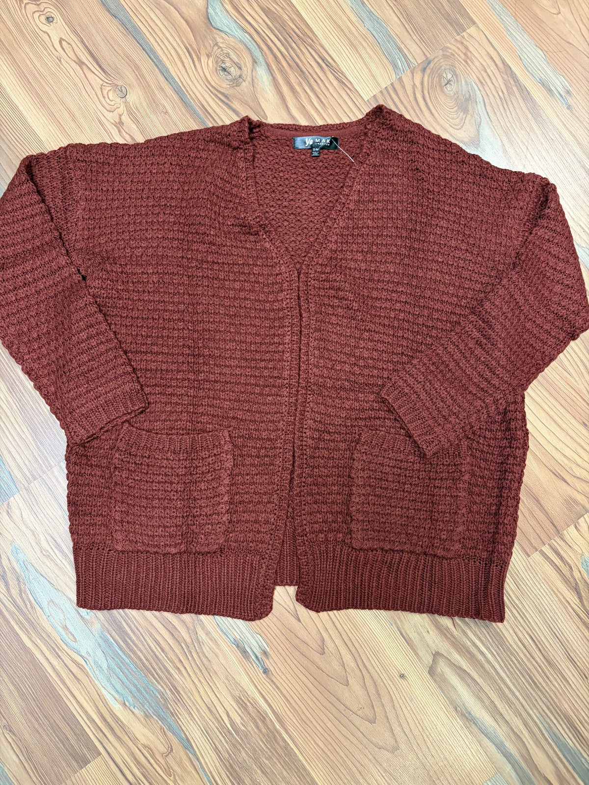 Burgundy Open Front Knit Cardi