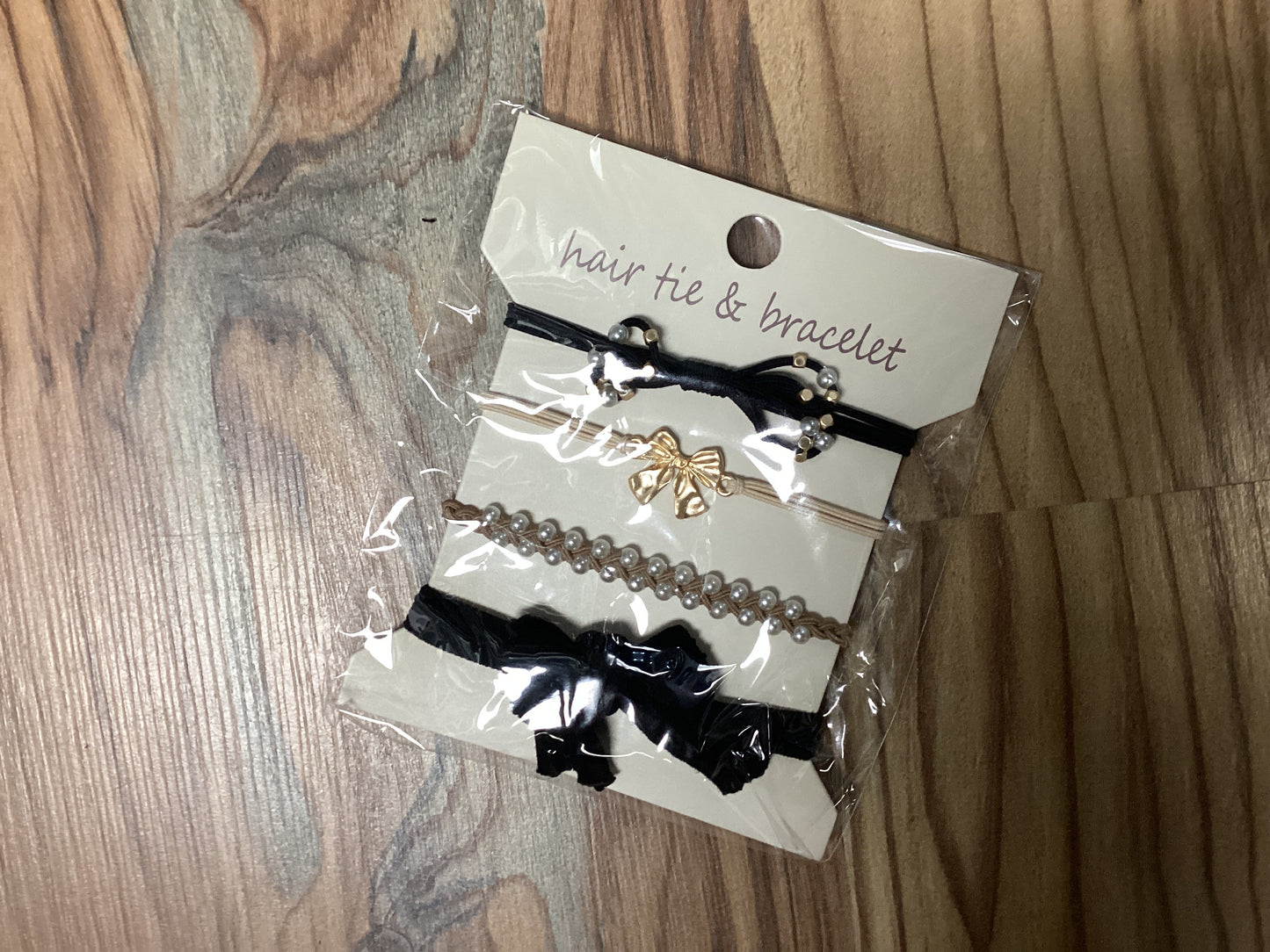 Black Bow Pearl Hair Tie Bracelets