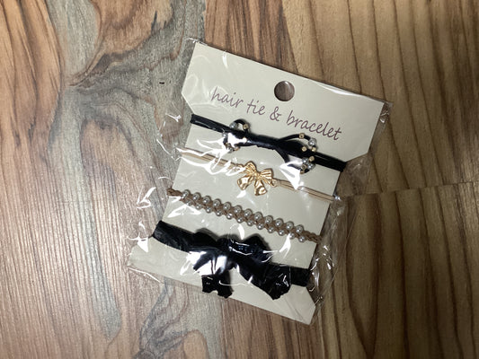 Black Bow Pearl Hair Tie Bracelets
