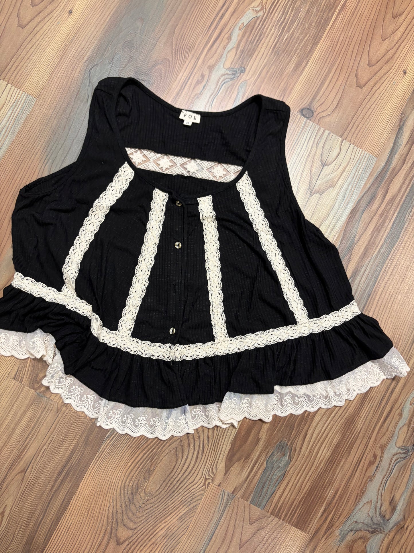 Black Cream Lace Tank POL
