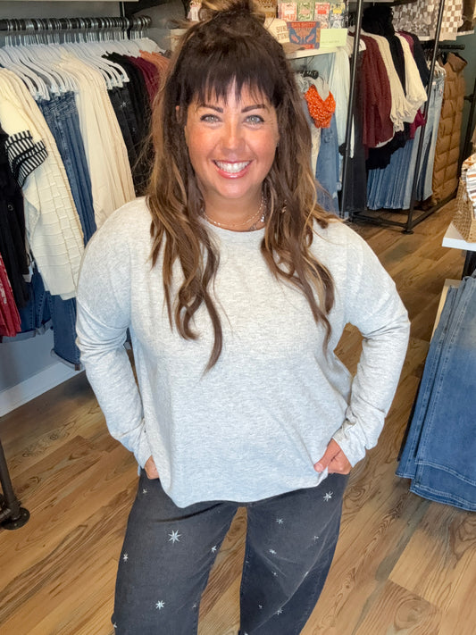 Gray Round Neck Long Sleeve
