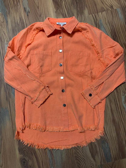 Coral Raw Hem Denim Jacket