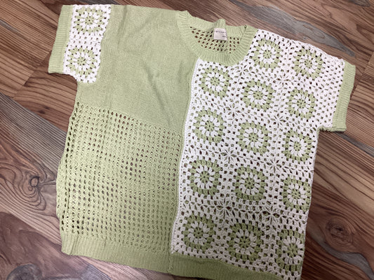 Green Flower Crochet Top