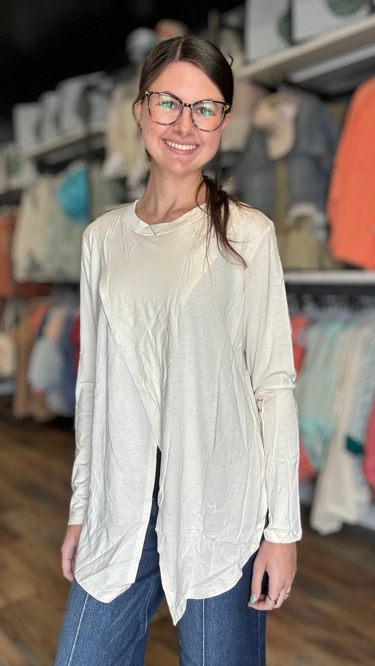 Cream Asymmetrical Long Sleeve