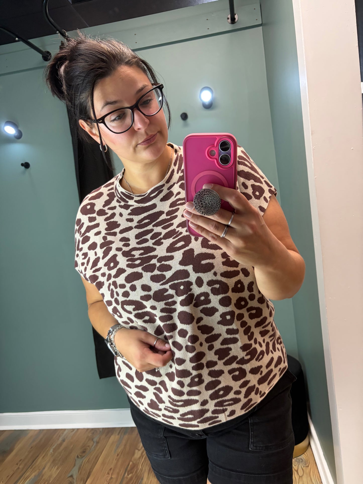 Knit Boxy Leopard Cap Sleeve