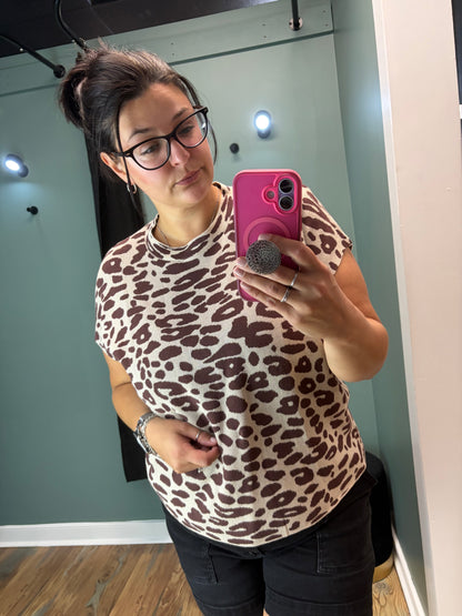 Knit Boxy Leopard Cap Sleeve