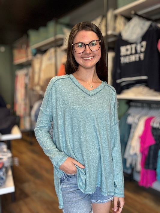 Teal Softy Hacci Long Sleeve