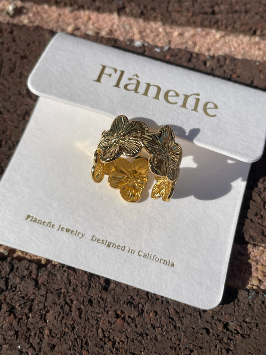 18k Dipped Adjustable Floral Ring