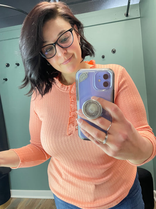 Candy Rose Rib Knit Ruffle Button Front