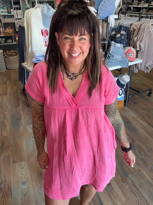 Washed Pink Babydoll Dress