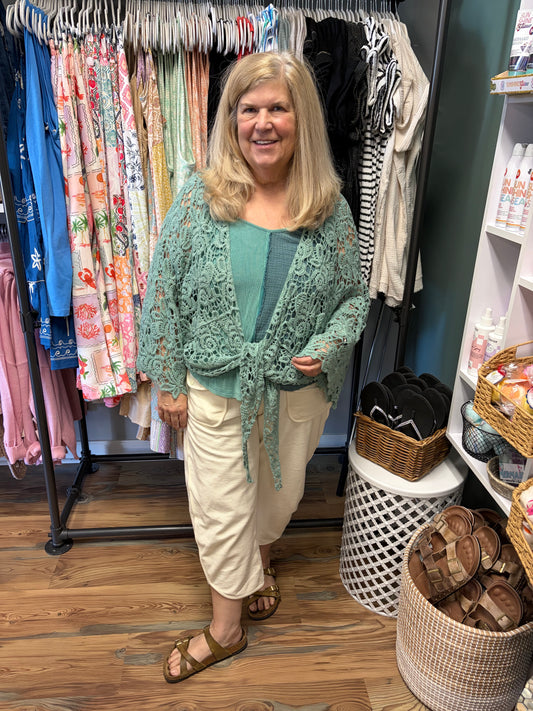 Jade Crochet Tie Kimono