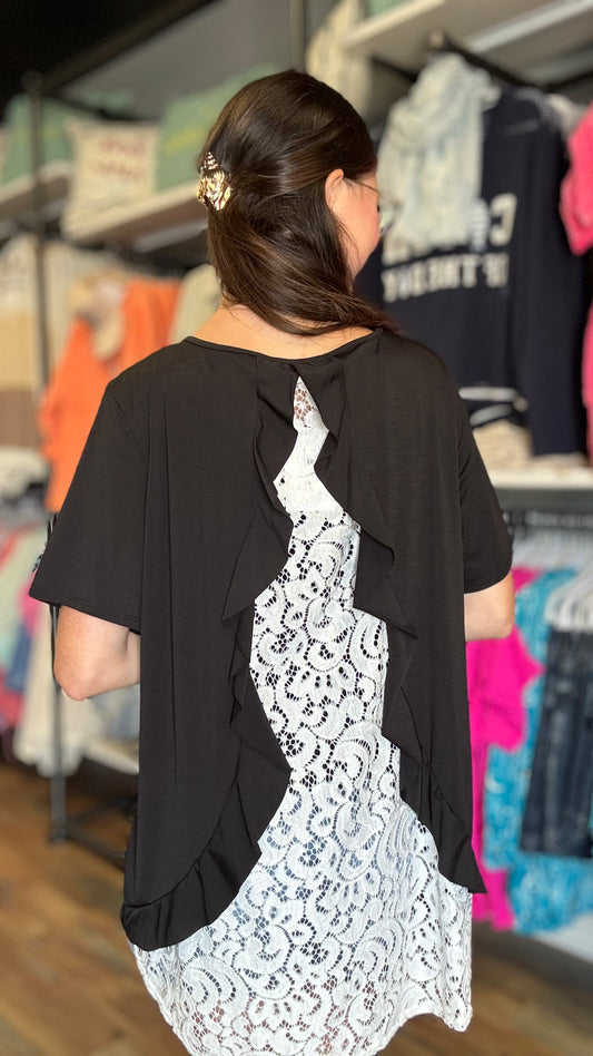 Black Eyelet Back Short Sleeve