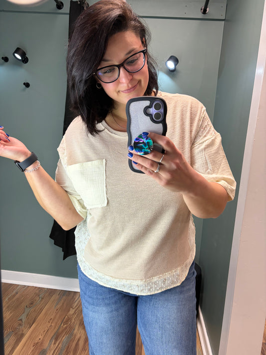 Beige Floral Trim Top