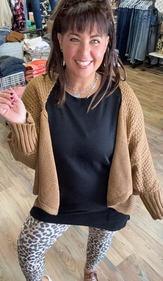 Camel Bat Sleeve Knit Cardi