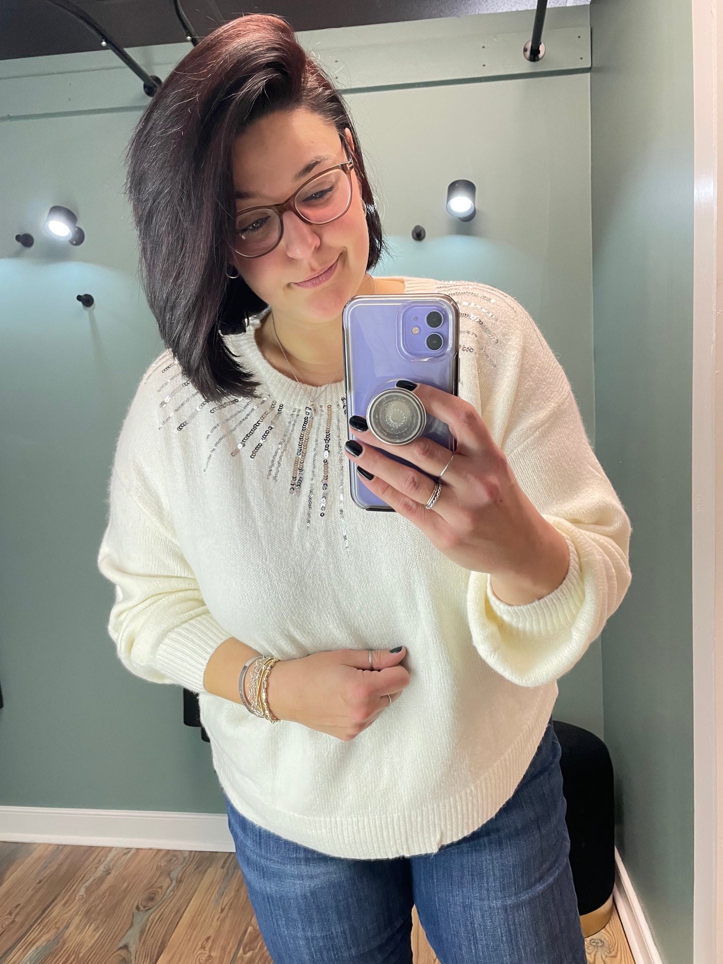 Ivory Sequin Sparkle Sweater