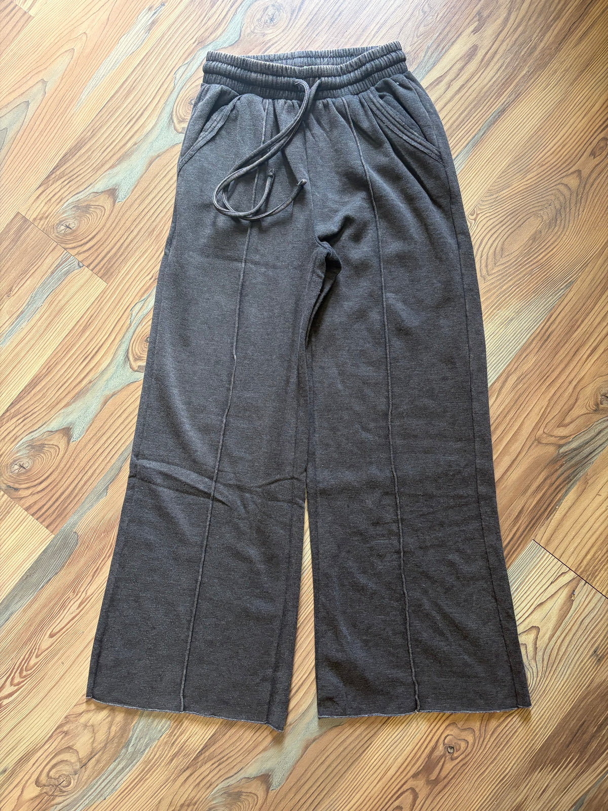 Black Acid Wash Fleece Wide Leg