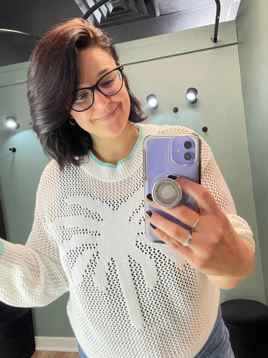 Woven Palm Tree Knit Sweater