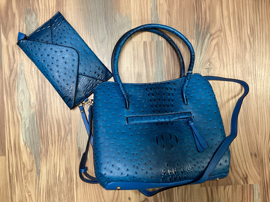 2 In 1 Blue Crocodile Ostrich Satchel