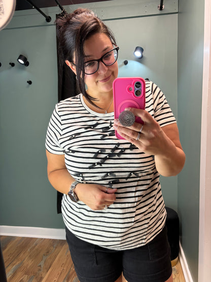 Black White Stripe Bow Top