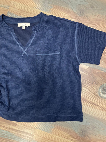 Navy Ribbed V Neck