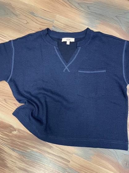 Navy Ribbed V Neck