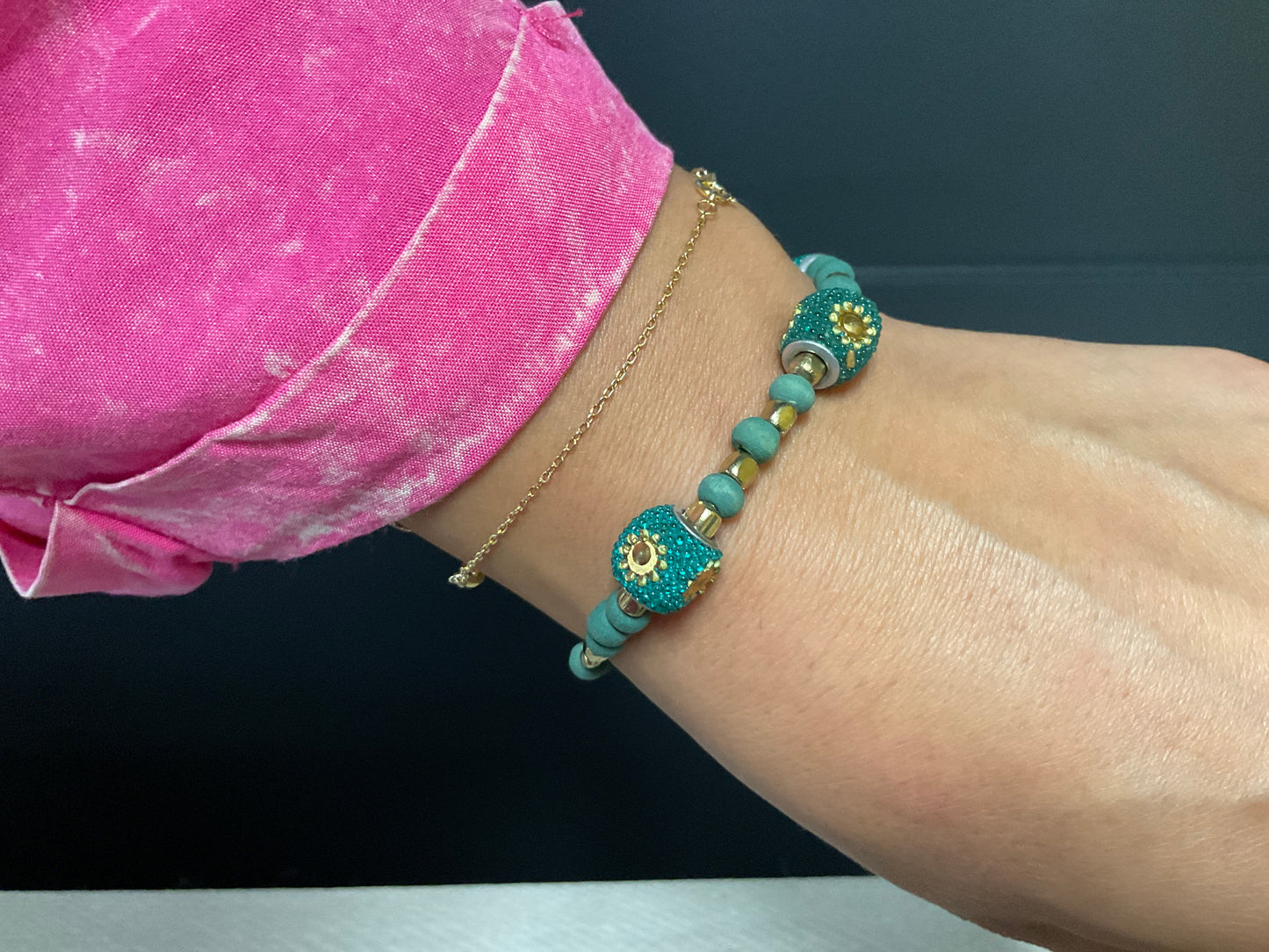 Teal And Gold Bracelets