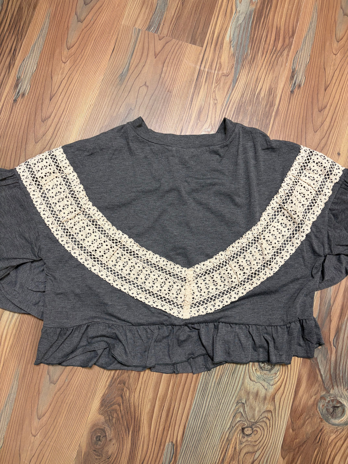 Grey Lace Trim V Neck