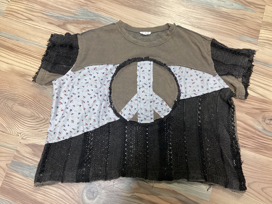 Floral Peace Sign Mixed Media Short Sleeve