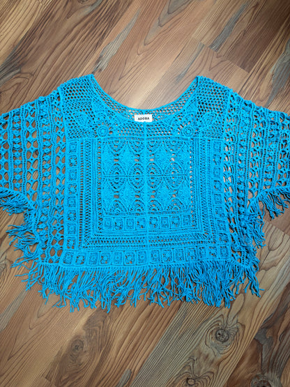 Ocean Blue Crochet Fringe Top