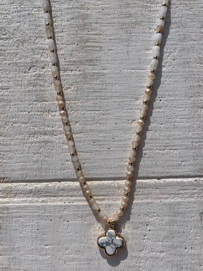 Neutral Stone Clover Necklace