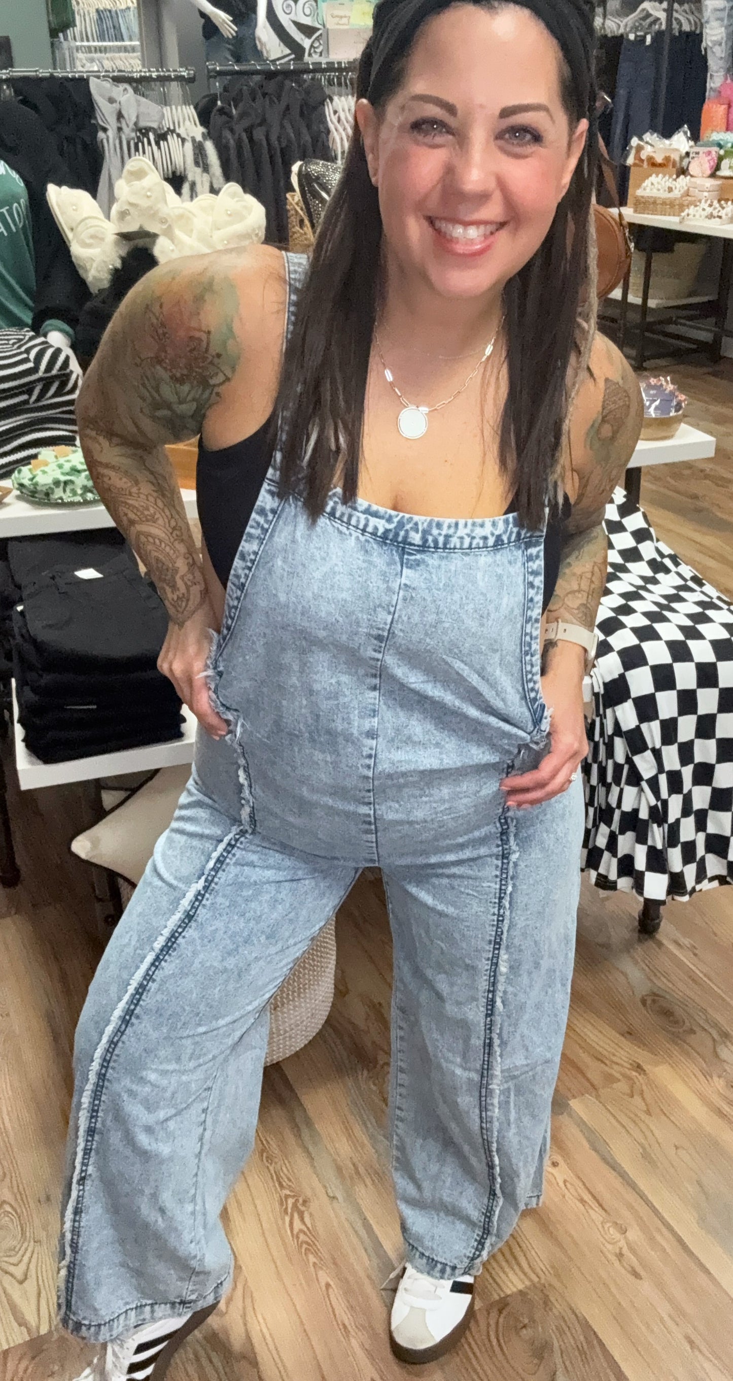 Adjustable Strap Wide Leg Denim Overalls