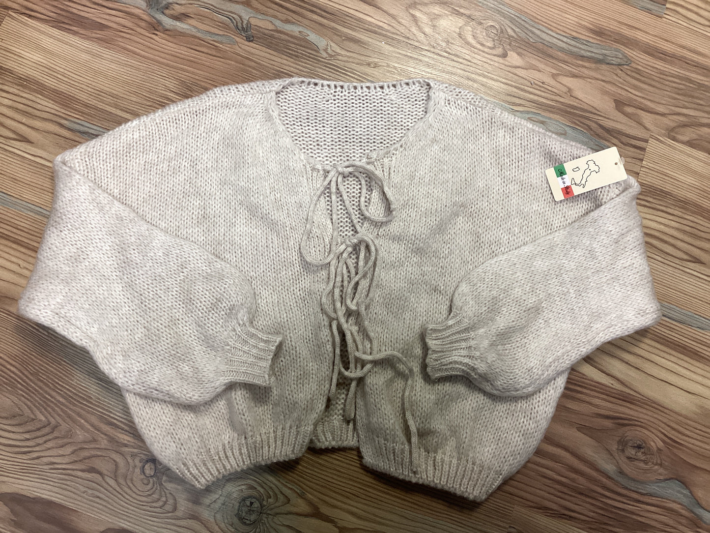 Oatmeal Knit Bow Front Cardi