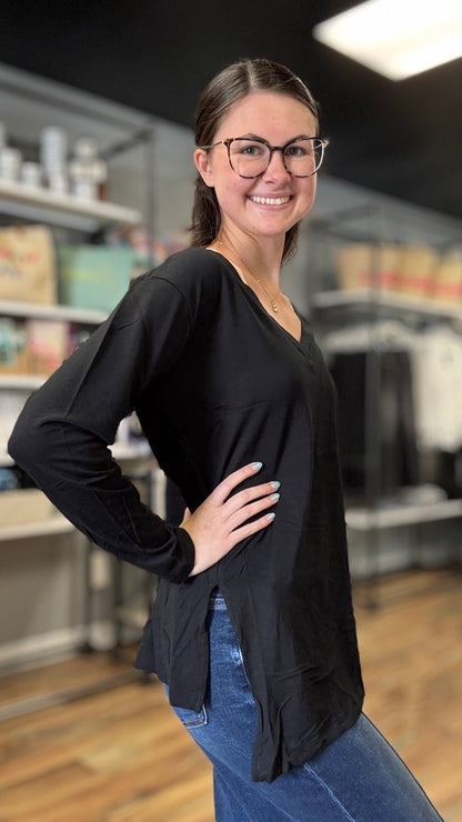 Black Slit Asymmetrical Long Sleeve