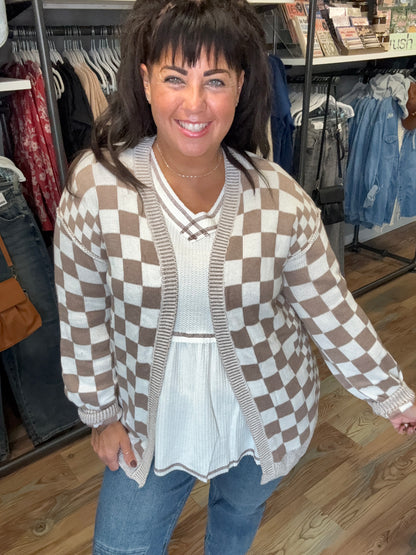 Checkered Open Front Cardigan
